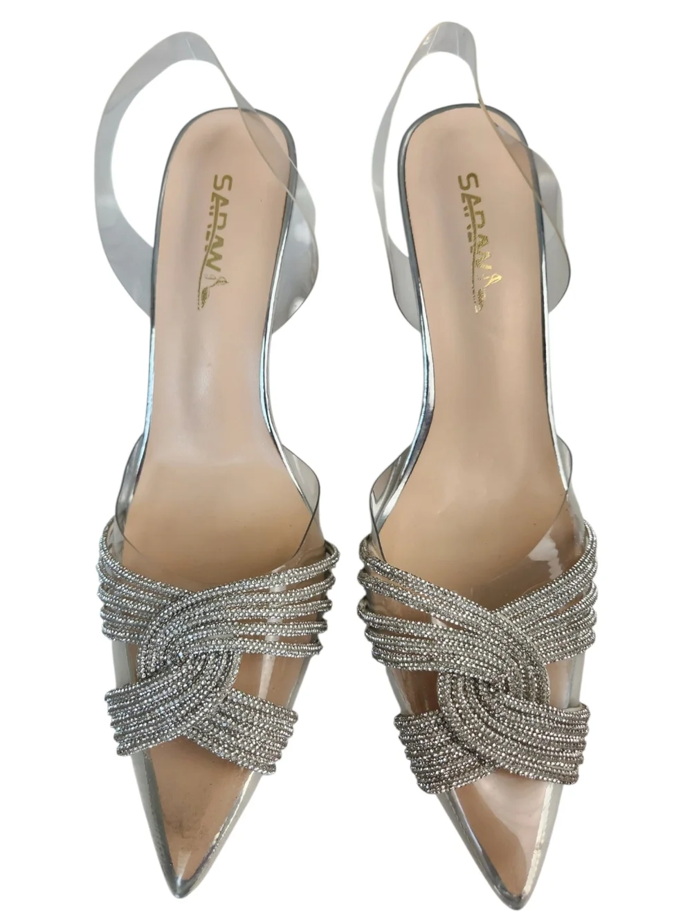 Sarawill Sexy Stiletto Pointed Toe Transparent Silver Wedding Prom Pumps